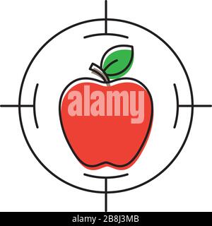 Apple mit Symbol für Zielvektor isoliert auf weißem Hintergrund Stock Vektor