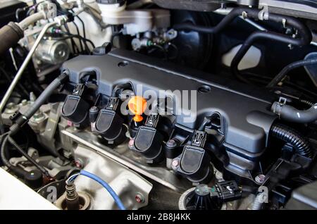 Autodetails - moderne Automotoren Stockfoto