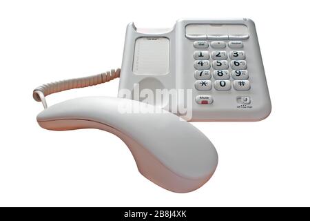 Telefon mit abgenommenem Hörer auf einem isolierten weißen Hintergrund mit einem Beschneidungspfad Stockfoto