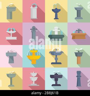 Symbole für Trinkbrunnen gesetzt. Flaches Set mit Vektorsymbolen für Trinkbrunnen für Web-Design Stock Vektor