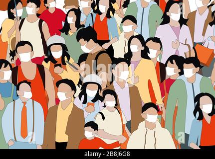 Personen, die Gesichtsmaskenabbildung tragen, Stockfoto