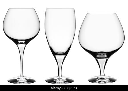 Cocktail Glas Kollektion - Weingläser auf weißem Hintergrund mit Freistellungspfad isoliert. Stockfoto