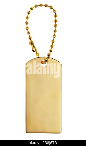 Gold Tag oder Charm oder Label isoliert auf weißem Hintergrund Stockfoto