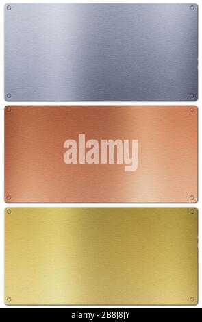 Aluminium, Bronze und Messing genäht Texturen Stockfoto