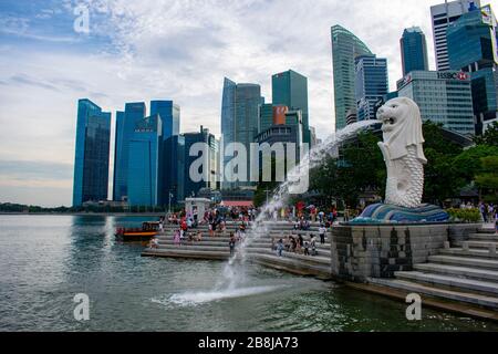 Singapur - 4. Januar 2019: Der Merlion-Park in Singapur an der Marina Bay Stockfoto