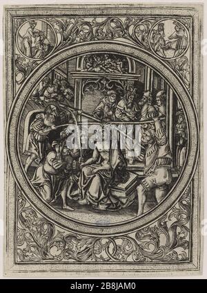Die Passion Christi: Die Krönung mit Dornen. Zehnte Ausgabe einer Serie von 21 Stück. (Passavant 118) Maître à l' S.". "La Passion du Christus: Le couronnement d'Epines. Dixième numéro d'une Suite de 21 pièces. (Passavant 118)". Burin. 1500. Musée des Beaux-Arts de la Ville de Paris, Petit Palais. Stockfoto
