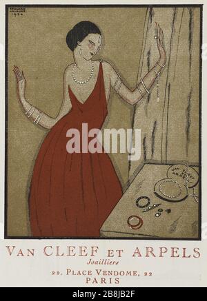 Werbebild Cleef und Arpels Van Edouard Halouze (1895-1958). Gazette du Bon Ton, Nr. 1 - "Image Publicitaire pour Van Cleef et Arpels". Lithographie avec couleurs au pochoir. Janvier 1920. Musée des Beaux-Arts de la Ville de Paris, Petit Palais. Stockfoto