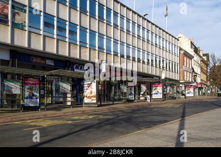 Leere City Straßen von Nottingham während Coronavirus Pandemie, Großbritannien. Stockfoto