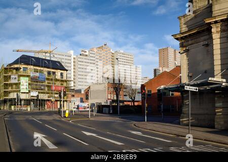 Leere City Straßen von Nottingham während Coronavirus Pandemie, Großbritannien. Stockfoto