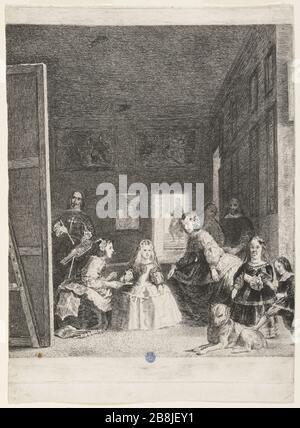 Las Meninas, NACH VELASQUEZ-HARRIS 17 Francisco de Goya (1746-188). "Les Ménines". Eau-forte, pointe sèche et retuches à la pierre noire. Musée des Beaux-Arts de la Ville de Paris, Petit Palais. Stockfoto