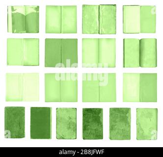 Grüne Buchsammlung isoliert auf weiß. Grüne Bücher isoliert Stockfoto