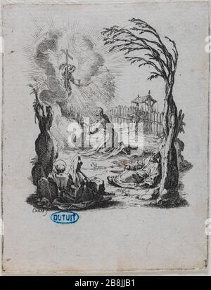 Die kleine Passion, Jesus im Garten: Dritte Ausgabe einer Serie von 12 Stücken (Lieure 539 Meaume 21) Jacques Callot (1592-1635). "La Petite Passion, Jésus au jardin des oliviers: troisième numéro d'une Suite de 12 pièces" (Lieure 539, Meaume 21). Eau-forte. 1624-1625. Musée des Beaux-Arts de la Ville de Paris, Petit Palais. Stockfoto