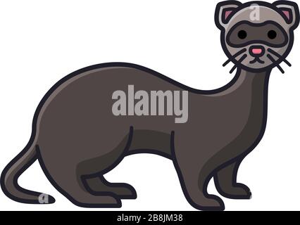Frettchen Cartoon isolierte Vektorgrafiken für den Erret-Tag am 2. April. Europäisches Polecat- oder Weasel-Karnivore-Symbol. Stock Vektor