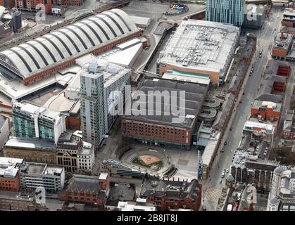 Luftbild zum Manchester Central Convention Center & Great Northern Tower & Beetham Tower, Manchester Stockfoto