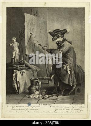 Der Maler nach Chardin (Bohre 42; Mariannes Roland Michel XXIII S.277.) Pierre-Louis de Surugue (1710-1772). Le Peintre d'après Chardin (Bocher 42; Mariannes Roland Michel XXIII S. 277). Burin, 1743. Musée des Beaux-Arts de la Ville de Paris, Petit Palais. Stockfoto