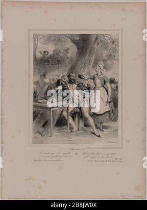 Album lithographiert von Deveria, in Gihaut in Paris und in London Tilt, 1834. Die Freundschaft, die wir bereuen, hat unser Klima Achille Deveria (1800-1857) nicht verlassen. Album lithographié. L'amitié que l'on regrette n'a pas quitté nos climats. Lithographie, 1834. Paris, musée Carnavalet. Stockfoto