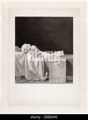 Marat von Jacques Louis David Antoine Alexandre Morel (1765-1829) ermordet. "Marat assassiné", d'après Jacques Louis David. Burin. Im Jahre 171. Musée des Beaux-Arts de la Ville de Paris, Petit Palais. Stockfoto