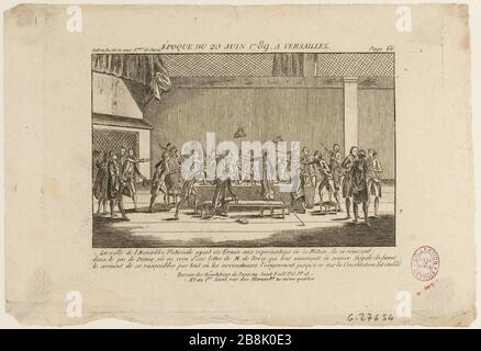 Französische Revolution: Der Eid des Tennisgerichts, des heutigen Raumes Jeu de Paume, 1 rue du Jeu de Paume, Versailles, auf die Verfassung der Nationalversammlung am 20. Juni 1789. (TF) Stockfoto