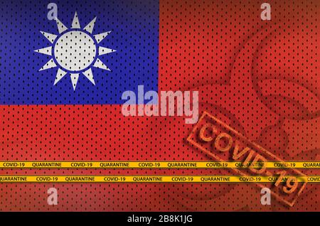 Taiwan-Flagge und orangefarbener Covid-19-Stempel mit Grenzband. Coronavirus oder pandemic 2019-nCov Virus-Konzept Stockfoto