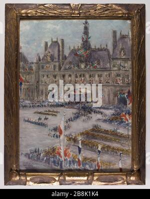 Place Hotel de Ville, 13. Juli 1918, Gilbert Louis Bellan (1860-1938). "La Place de l'Hôtel-de-Ville le 13 juillet" von 1919. Pastell. Paris, musée Carnavalet. Stockfoto