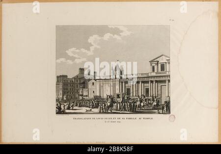 Französische Revolution: Tag des 13. August 1792. Übersetzung von Ludwig XVI. Und der königlichen Familie im Tempel. Temple Street. Bezirk. Brett nº69 historische Tabellen der französischen Revolution (Dummy-Titel) Stockfoto