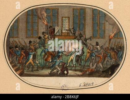 Französische Revolution: 9 Thermidor Jahr II Tag oder 27. Juli 1704. Angriff gegen Robespierre in der Pariser Kommune. Rathaus. Bezirk. Platte 8 der History-Galerie ... (TF) Stockfoto