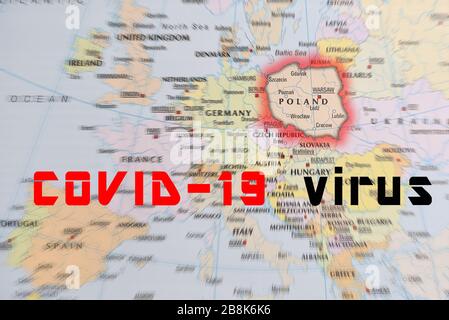 COVID-19-Coronavirus-Ausbruch in Polen, Verbreitung des Corona-Virus in der Welt. Stockfoto