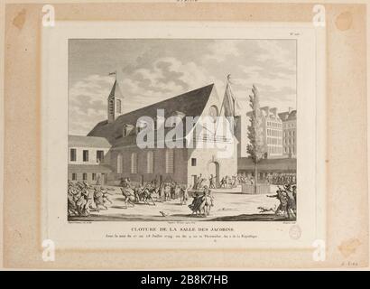 Französische Revolution: 12. Bis 13. Thermidor Jahr 2 (22. Bis 23. Juli 1794). Schließung der Halle des Jakobinerklubs durch Komitees und die Armee. Kloster der Jakobiner. Rue Saint Honore (aktueller Markt Saint-Honoré). Bezirk. 106. Tabelle der historischen Tabellen der französischen Revolution. (TF) Stockfoto