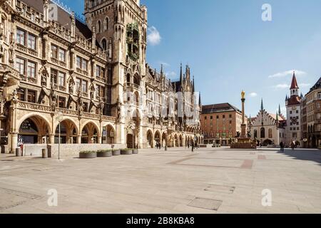 Bayern-München-Deutschland, 22. März 2020: Leere Straßen am Marienplatz, München wegen Abschaltung wegen Corona-Virus Stockfoto