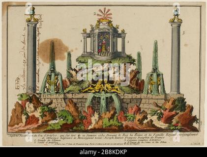 Prächtige Dekoration Feuerwerke, die am 21. Januar, im Jahre 17802 vor dem König, der Königin und der königlichen Familie gefeuert wurden, um die glückliche Geburt des französischen Monsignore Louis-Joseph-Xavier-Francois Dauphin zu feiern. (IT) Stockfoto