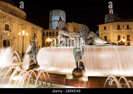 Turia Flussbrunnen auf dem Virgin Square.Valencia, Spanien. Stockfoto