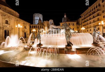 Turia Flussbrunnen auf dem Virgin Square.Valencia, Spanien. Stockfoto