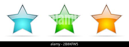 Set mit Hochglanzsternen. Sternsymbole isoliert. Vektorgrafiken. Glänzend gefärbte Sterne Stock Vektor