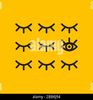 Symbol für einzigartige Visionen, offenen Geist, geschlossene und offene Augen, Kreativitätsmetapher, neue Wege, Denkkonzept, Vektorillustration Stock Vektor