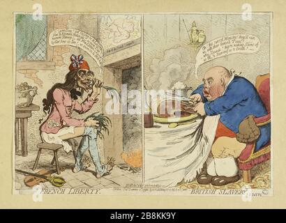 Französische Freiheit - britischer Sklaverei James Gillray (1757-1815). "Französische Freiheit - britische Sklaverei". Eau-forte couleur, 17992. Paris, musée Carnavalet. Stockfoto