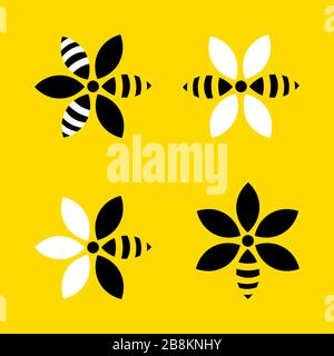 Blumenhoniglogo. Bienen Blume Logo Kollektion Vektor Grafik abstrakte Vorlage: Natürlicher Bauer Blume Honig. Stock Vektor