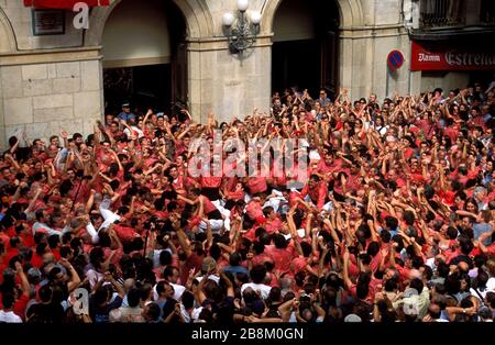 Celebració pinya, Colla Vella Xiquets de Valls, Santa Úrsula, Valls, Katalonien, Europa Stockfoto