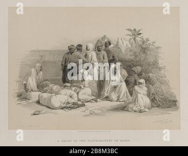 Ägypten und Nubien, Band III: Auf dem Slave-Markt in Kairo, 1849. Louis Haghe (Britisch, 1806-1885), F.G.Moon, 20 Threadneedle Street, London, nach David Roberts (Britisch, 1796-1864). Farblithograph Stockfoto