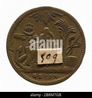 Zeichen für das Motto "Freiheit und Gleichheit", Anonyme von 17992. Jeton à la devis 'liberté et égalité', 1792a. Laiton. Paris, musée Carnavalet. Stockfoto