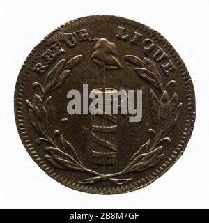 Zeichen für das Motto "Freiheit und Gleichheit", Anonyme von 17992. Jeton à la devis 'liberté et égalité', 1792a. Laiton. Paris, musée Carnavalet. Stockfoto