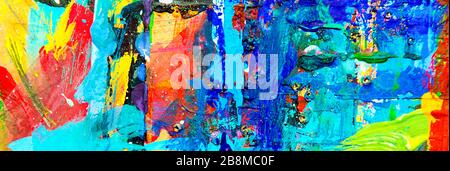 Abstrakter Hintergrund des Ölmalens mit Panoramablick. Öl auf Leinwand Textur. Handgezogenes Ölgemälde Stockfoto