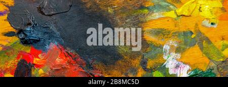 Abstrakter Hintergrund des Ölmalens mit Panoramablick. Öl auf Leinwand Textur. Handgezogenes Ölgemälde Stockfoto