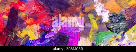 Abstrakter Hintergrund des Ölmalens mit Panoramablick. Öl auf Leinwand Textur. Handgezogenes Ölgemälde Stockfoto