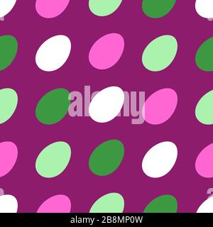 Nahtloses ostermuster: Weiße, grüne, hellgrüne, rosafarbene Eier auf einem weinroten Hintergrund Stock Vektor