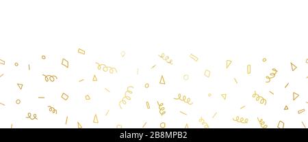 Golden Party verdackt nahtlose Vektorgrenzen. Abstrakte handgezeichnete Goldfolie formt sich wiederholendes Muster. Wirbel, Konfetti, für Kartendekoration, Kinder Stock Vektor