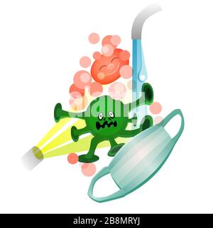 Waschen der Hände mit Seife, um die Darstellung von Viren und Bakterien zu verhindern Stock Vektor