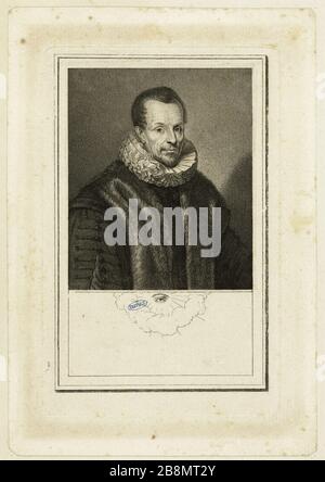 Der Präsident des französischen Richters und Historikers Thou (Jacques-Auguste) (1553-1617) nach Ferdinand (Portalis-Béraldi 9; Firm-Didot 1442) Antoine de Marcenay de Ghuy (1721-1811). Le Président de Thou (Jacques-Auguste de), Magistrat et historien français (1553-1617) d'après Ferdinand (Portalis-Béraldi 9; Firm-Didot 1442). Eau-forte, pointillé, 17772. Musée des Beaux-Arts de la Ville de Paris, Petit Palais. Stockfoto