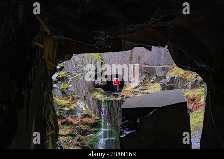 Dinorwic Slate Quarry, zwischen den Dörfern Dinorwig und Llanberis, Snowdonia, Nordwales, Großbritannien. Stockfoto