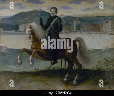 HEINRICH IV. PFERD NACH PARIS ANONYME. "Henri IV (1553-1610), roi de France, à cheval devant Paris". Paris, musée Carnavalet. Stockfoto