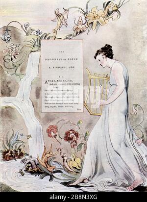 "Nymphe, die an den Quellen von Helicon auf Lyre schlägt", c1797. Von William Blake (1757-187). Entwurf 43 zu den Gedichten von Thomas Gray (1716-171): Der Fortschritt der Poesie. Von Blakes: Designs für Greys Gedichte. Stockfoto